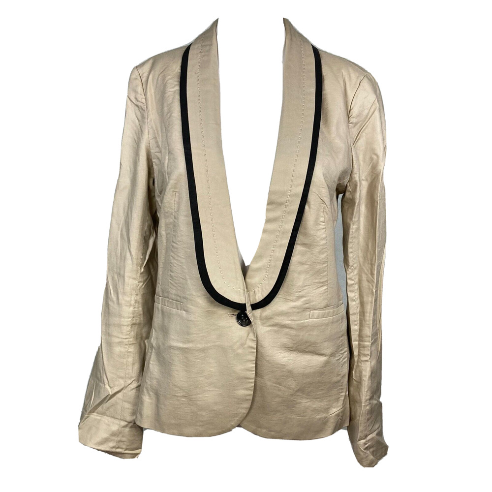 Banana Republic Blazer Jacket Womens Sz 4 Beige Deep V-Neck Soft Sheen Cotton
